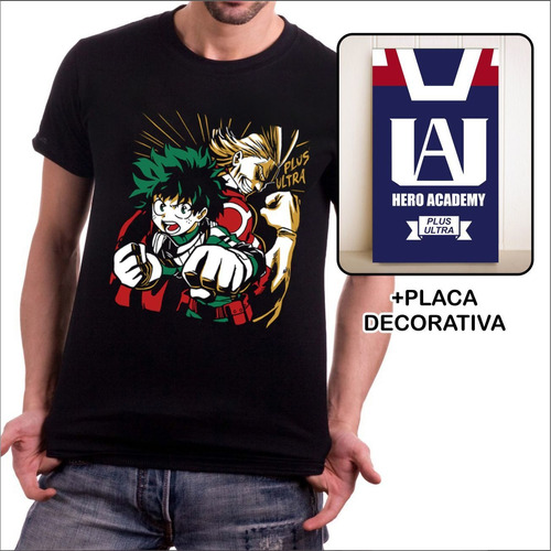 Camiseta Camisa Anime Boku No Hero Midoria + Mini Placa