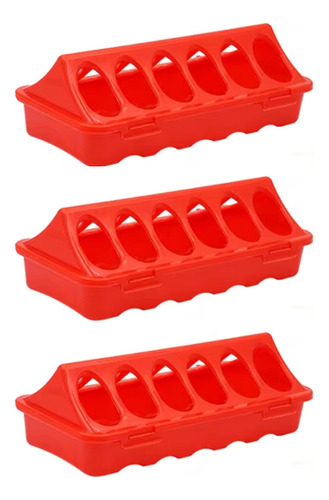 Pack X3 Comederos Pollo Ave Rectangular 20 Cm 12 Huecos Rojo