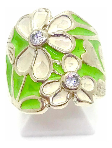 Anillo Esmaltado De Plata 925 Diseño Flores