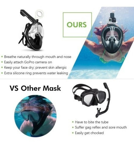 Imagen 4 de 6 de Cara Llena Snorkel Máscara Buceo Natación Snorkel Breather T