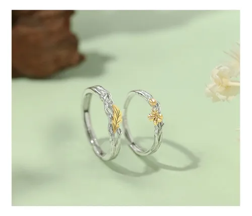 Anillos Plata S925 Ajustables Pareja Roble Y Algodoncillo