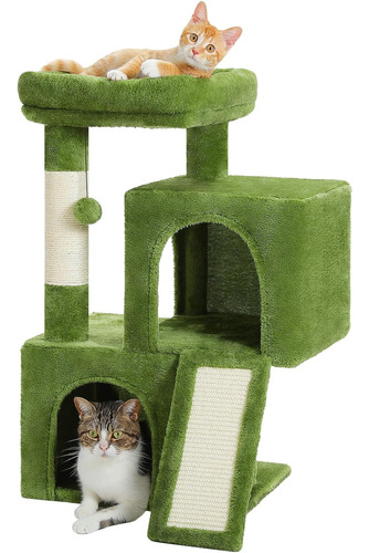 Cama Para Gato Casita Dual Con Rascador 76cm De Altura_verde