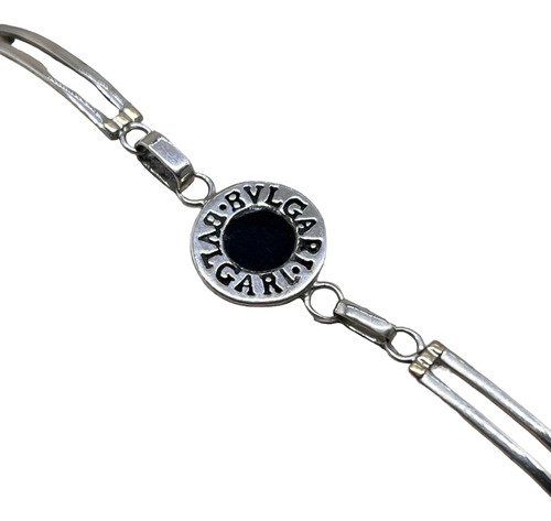 Pulsera En Plata 925 Y Oro BuLG Con Centro Negro U.eb