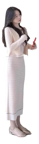 Conjunto De Falda Midi Lan Xingchen De Traje De Punto Rosa