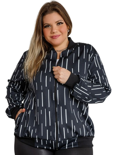 Jaqueta Bomber Plus Size Estampada Em Crepe