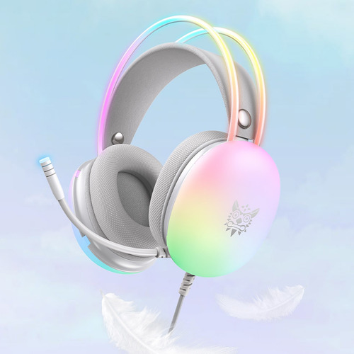 Audífonos Gamer Onikuma Gamer X25 Blanco Con Luz Rgb Led Blanco