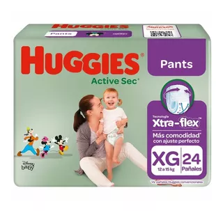 Huggies Active Sec Baby Pants Con Xtra-flex Xgx24 Tamaño Extra Grande (xg)