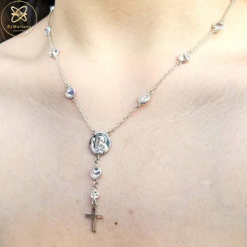 Imagen 5 de 6 de Cadena Denario Plata Con Cubic Y San Benito