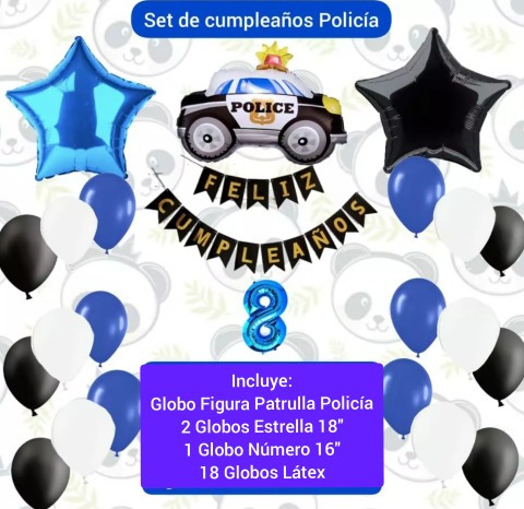 Combo Decoración Cumpleaños Globos Patrulla Policia 