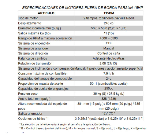 Motor Fuera De Borda Parsun 15 Hp 2 Tiempos Largo P Velero