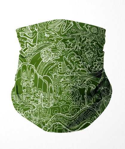 Doxe Bandana Dibujos Prehispánicos Verde Blanco