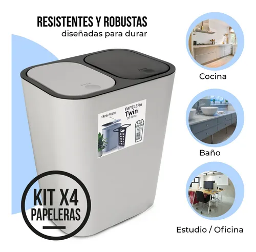 Kit: 4 Papeleras De Basura Doble Compartimiento Sistema Push