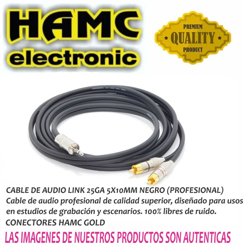 Imagen 2 de 4 de Cable Mini Plug Stereo A 2 Rca Profesional Low-noise Full