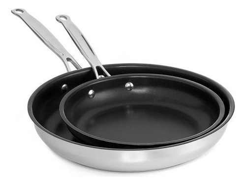 Frigideira antiaderente de aço inoxidável Cuisinart Chef, pacote com 2 unidades, 9" e 11", prateada