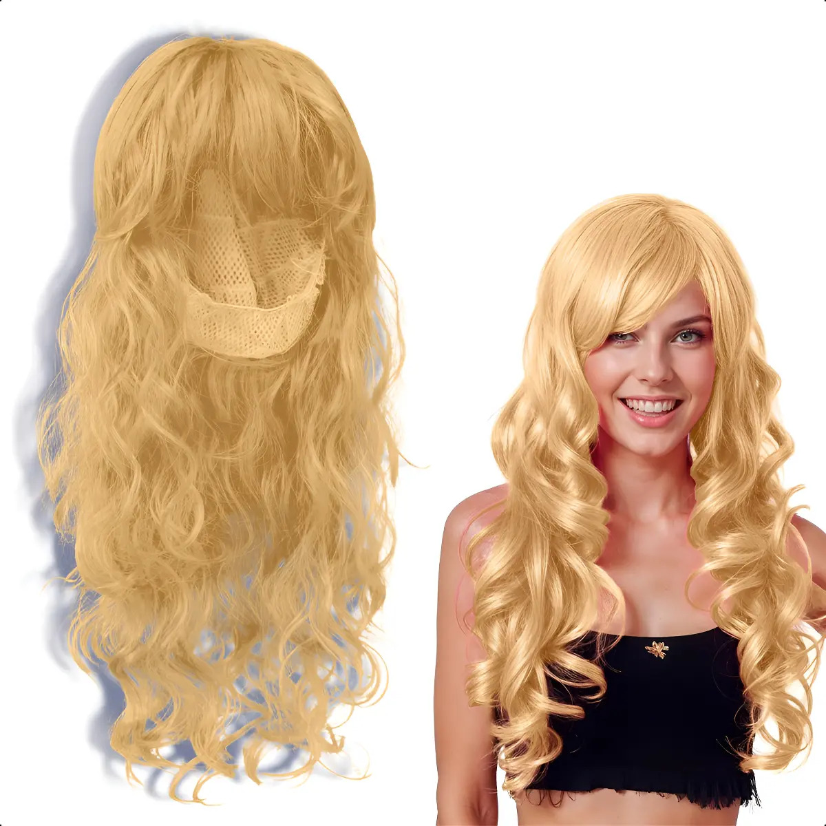 Peluca de Fantasía Rizos de Tamaño Largo para Eventos Bodas y Fiestas Pelo/Cabello Artificial Chino Estilo Hondulado de Color Rubia Tipo Fantasía GRUPO CARNAVALLIA