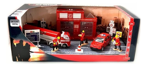 Estacion De Bomberos Con Vehiculos Y Accesorios. Caja 37cm