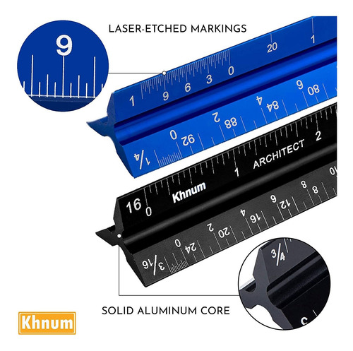 12-Inch Architectural and Engineering Scale Ruler Set Laser-Etched 