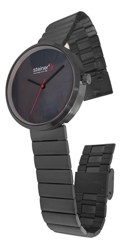 Reloj De Mujer Steiner Acero Inoxidable Mate 3 Atm Correa Negro Bisel Gris oscuro Fondo Negro