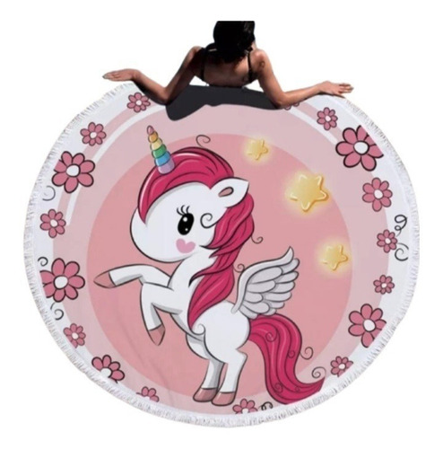 Toalla Redonda Flecos Unicornio Para Playa Piscina Yoga 