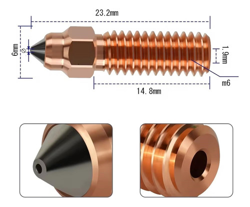 I3dp M743 Boquilla Bimetal Circonio Cromo Creality K1 0.4mm