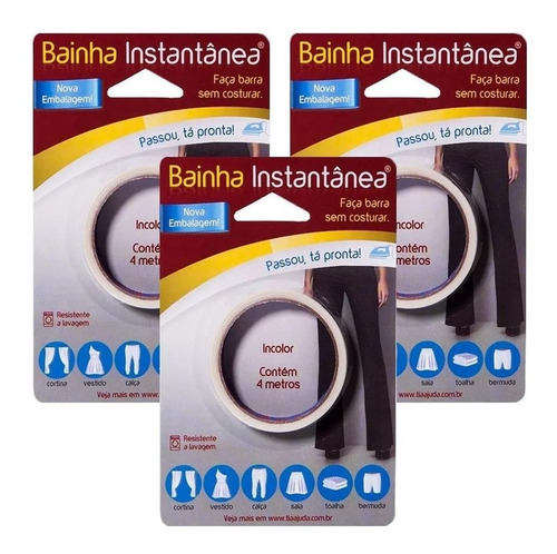 Imagem 1 de 3 de Kit 3 Fitas Bainha Instantânea Magica Faça Barra Sem Costura