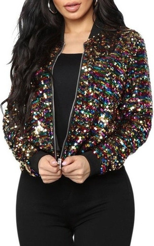 Chaqueta Bomber Colorido Lentejuelas Brillantes Bl [s]