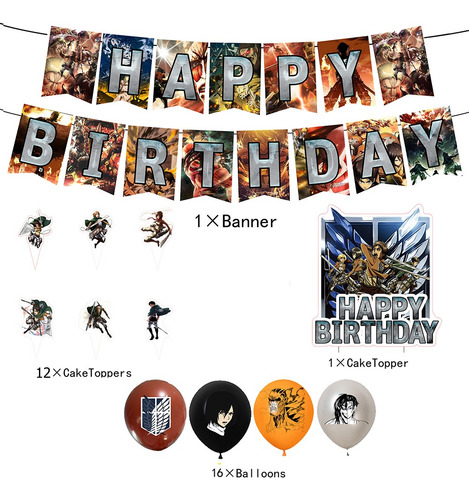 Globos De Cumpleaños Decoración Attack On Titan Temática