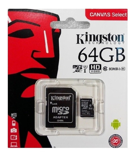 Memoria Micro Sd 64gb Clase 10 Kingston Full Hd Sdxc 80mb