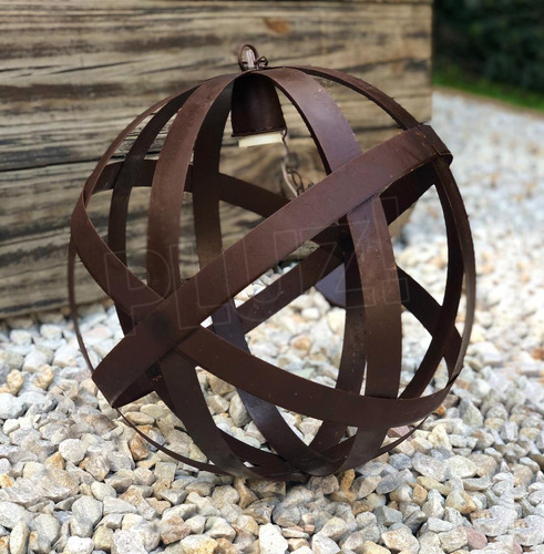 Colgante Esfera 3luces Industrial Vintage Chapa Hierro Óxido
