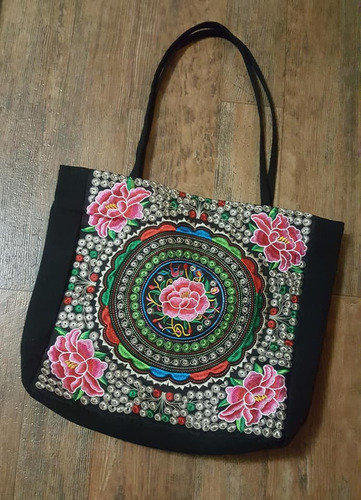 Bolsa Bordada Grande Mujer Flores, De Hombro Dos 2*pzas