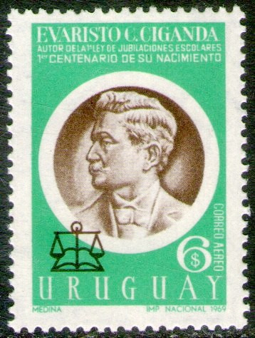 Uruguay Sello Aéreo Mint 100° Evaristo C. Giganda Año 1970