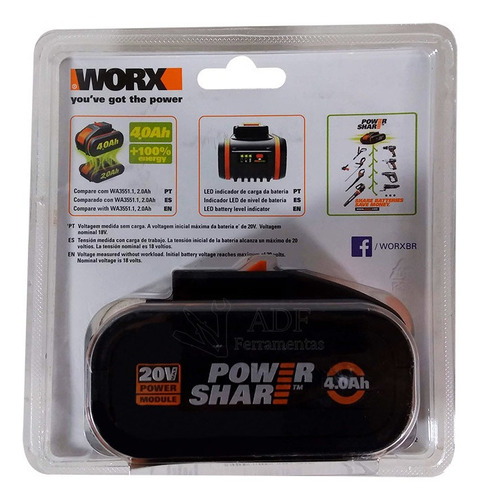 Bateria 20v Litio 4.0ah Powershare Wa3553 Worx