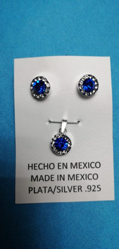 Aretes Y Dije De Plata Piedras Azules Ley .925 De Taxco