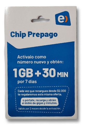 Chip Prepago Entel Pack 100 Unidades Incluye 1gb +30 Min