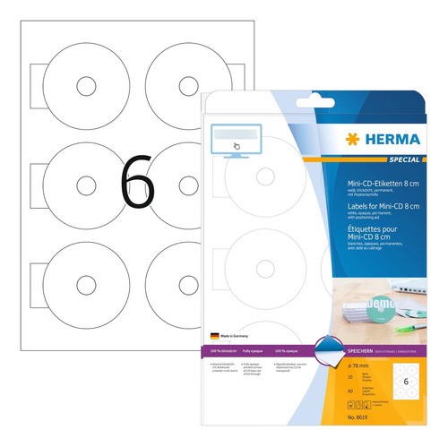 Herma 8619 78 mm Colour Laser Paper Ronda Mini Etiqueta Para