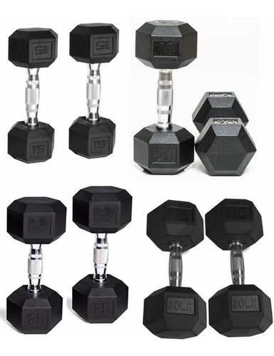 Set 8 Mancuernas Rubber Hex Dumbbell Par 15lb 20lb 25lb 30lb