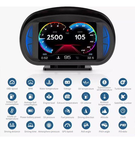 Tela Universal Hud Obd2+gps Smart Gauge De 3,5 Polegadas