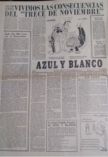 Diario Azul Y Blanco 17/10/1956 Consecuencias Del 13 Noviemb