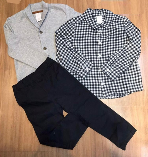 Conjunto Masculino 3 Pçs Infantil Camisa Xadrez Ever & Ever Preto E Branco 3 Anos