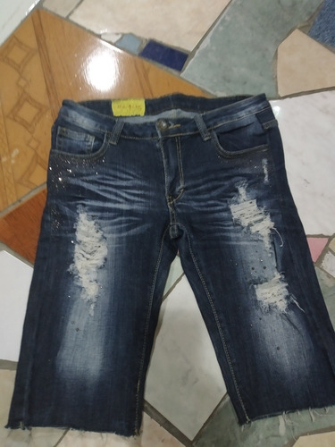 Bermuda De Jeans Rasgado Don Piedras Talla 11 En Oferta 