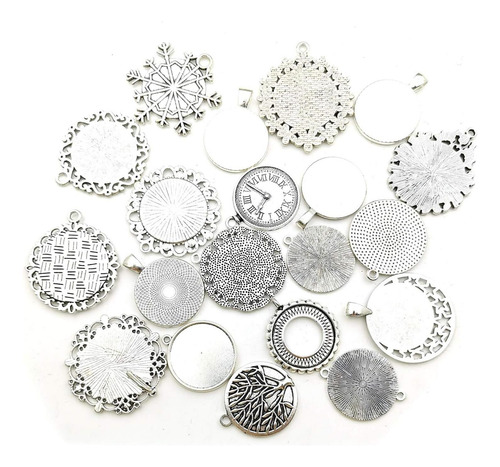 20 Piezas De Ajuste Mixto De 25 Mm, Bandejas Colgantes De En Plata Antigua 25 Mm.