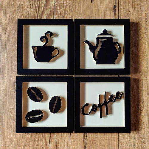 Quadro decorativo Souvenir Decor Kit 4 Quadros Decorativos Cantinho Do Café 3D Preto café de 18cm x 36cm - outro