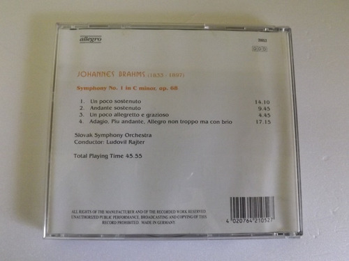 Cd Johannes Brahms - Symphony No. 1 - Allegro (Usado)
