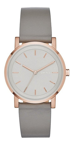 Reloj Mujer Dkny Ny2341 Cuarzo 34mm Pulso Gris En Cuero