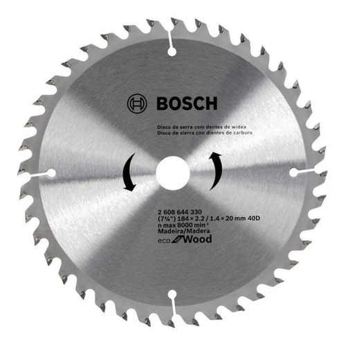 Hoja Sierra Circular Bosch Para Madera 184mm 40 Dient 7 1/4