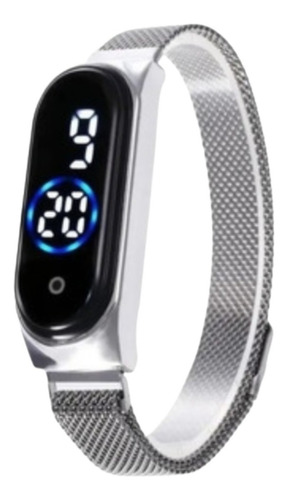 Imagen 1 de 8 de Reloj Led Touch Unisex Malla Metal Imán Ajustable Garantía