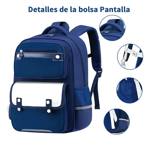 Mochila Escolar Estudiante Gran Capacidad Con Carga Reducida Color Azul Diseño De La Tela Lisa