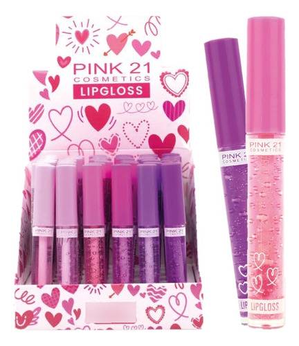 36 Lip Gloss Glitter Cs4386 - Box Pink 21 Atacado Sj