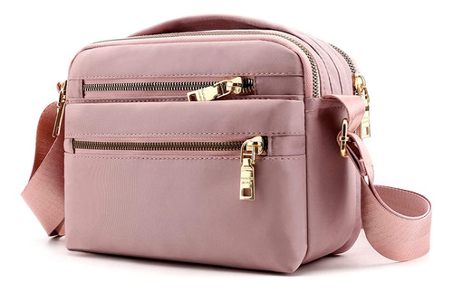 Bolsa Crossbody Mujer Alta Capacidad Nylon Correa Ajustable Color Rosa Chicle