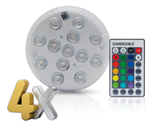 Pack 4 Luz Led Sumergible Rgb A Pilas Pileta Jacuzzi Fuente 